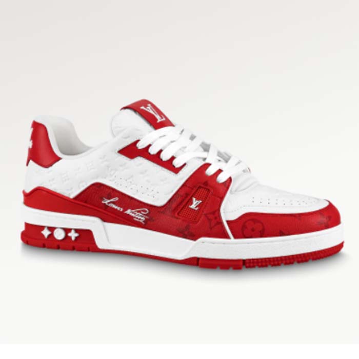 Louis Vuitton Unisex LV Trainer Sneaker Red Mini Monogram Embossed Calf Leather
