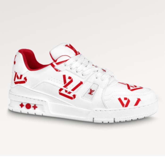 Louis Vuitton Unisex LV Trainer Sneaker Red Mix Sustainable Materials Monogram Flowers