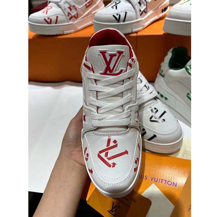 Louis Vuitton Unisex LV Trainer Sneaker Red Mix Sustainable Materials Monogram Flowers (4)