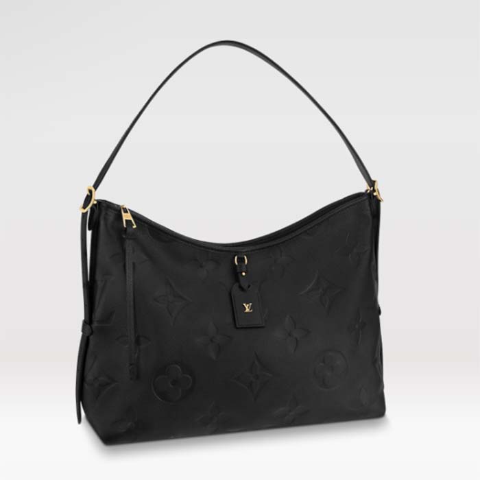 Louis Vuitton Women LV CarryAll MM Handbag Black Embossed Supple Grained Cowhide Leather