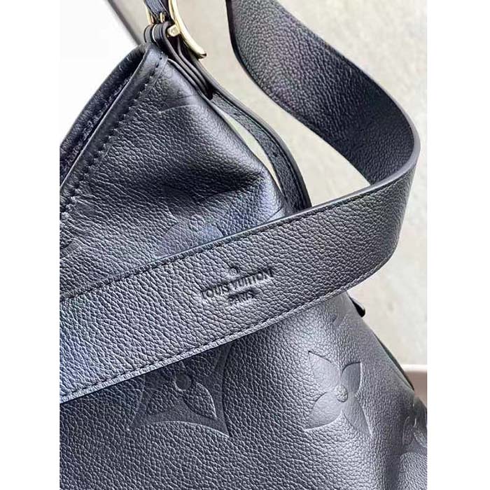 Louis Vuitton Women LV CarryAll MM Handbag Black Embossed Supple Grained Cowhide Leather (3)