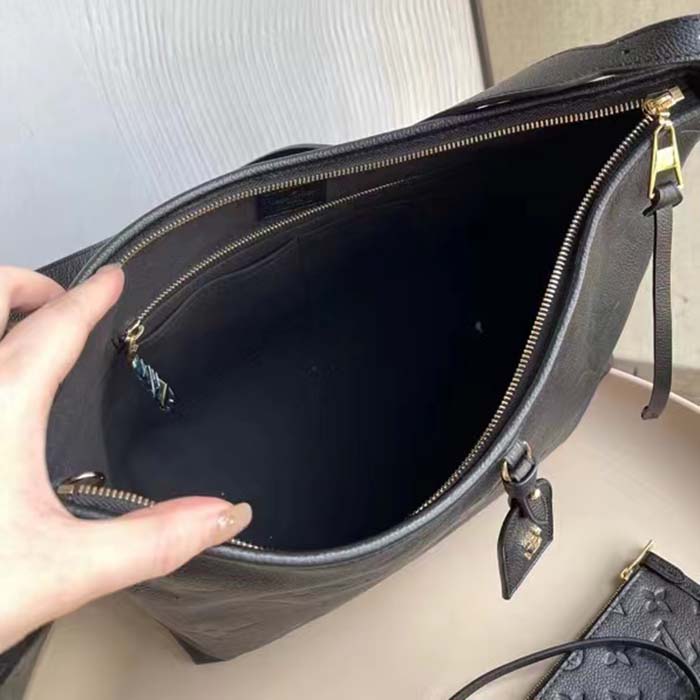 Louis Vuitton Women LV CarryAll MM Handbag Black Embossed Supple Grained Cowhide Leather (7)