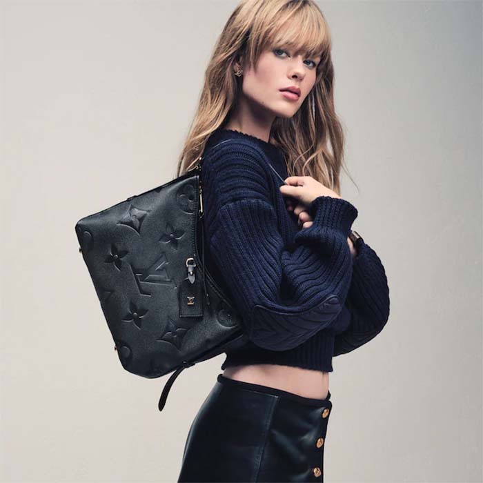 Louis Vuitton Women LV CarryAll MM Handbag Black Embossed Supple Grained Cowhide Leather0
