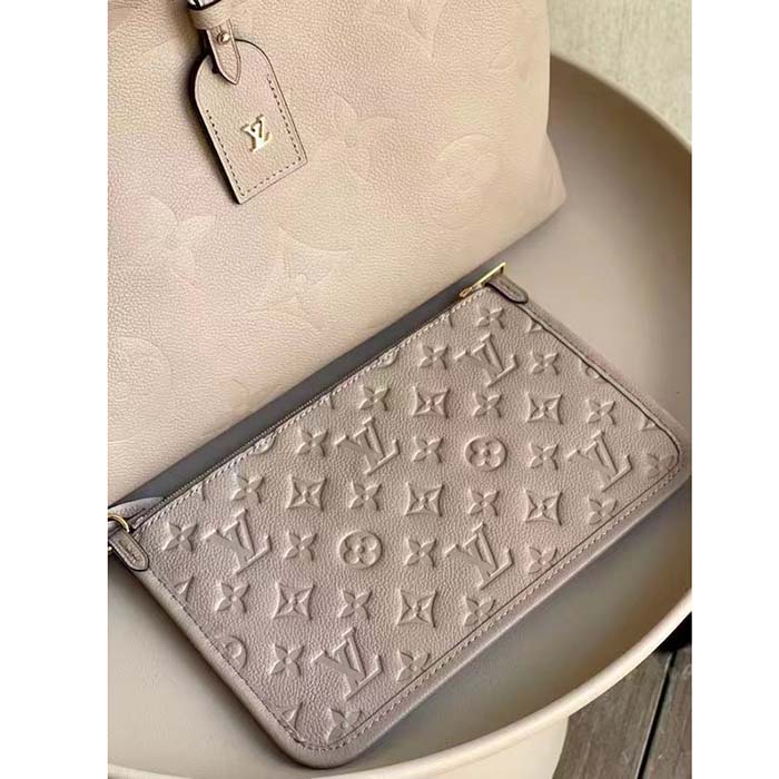 Louis Vuitton Women LV CarryAll MM Handbag Tourterelle Gray Embossed Supple Grained Cowhide (2)