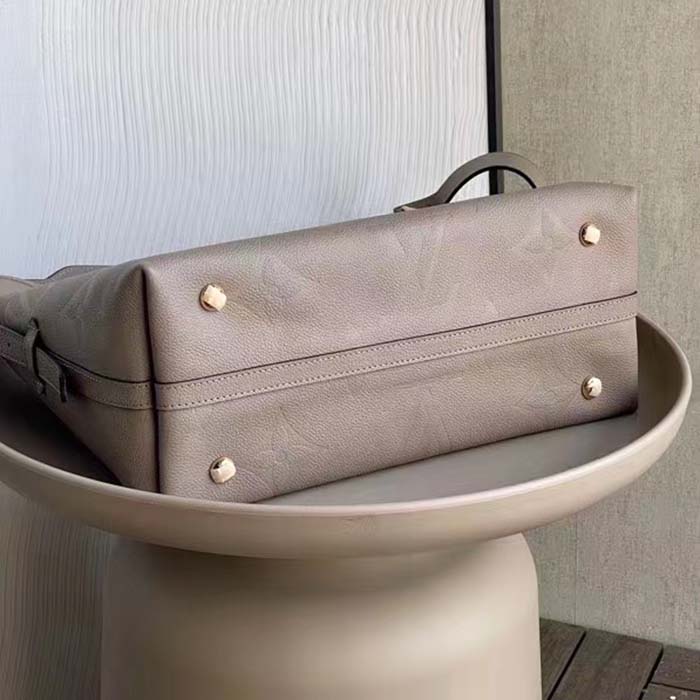 Louis Vuitton Women LV CarryAll MM Handbag Tourterelle Gray Embossed Supple Grained Cowhide (4)