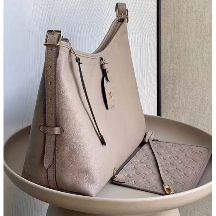 Louis Vuitton Women LV CarryAll MM Handbag Tourterelle Gray Embossed Supple Grained Cowhide (5)
