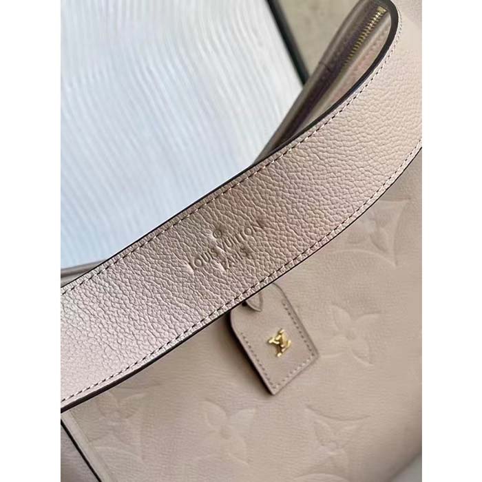 Louis Vuitton Women LV CarryAll MM Handbag Tourterelle Gray Embossed Supple Grained Cowhide (6)