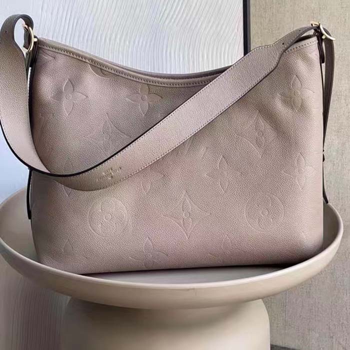 Louis Vuitton Women LV CarryAll MM Handbag Tourterelle Gray Embossed Supple Grained Cowhide (7)