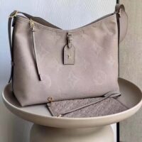 Louis Vuitton Women LV CarryAll MM Handbag Tourterelle Gray Embossed Supple Grained Cowhide (9)