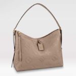 Louis Vuitton Women LV CarryAll MM Handbag Tourterelle Gray Embossed Supple Grained Cowhide