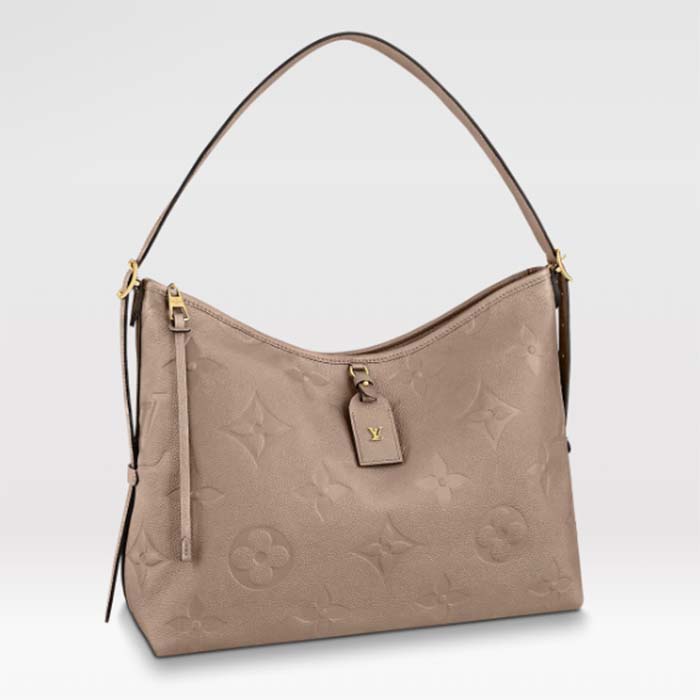 Louis Vuitton Women LV CarryAll MM Handbag Tourterelle Gray Embossed Supple Grained Cowhide