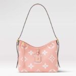 Sac à main Louis Vuitton pour femme LV CarryAll PM en cuir de vachette grainé souple gaufré rose