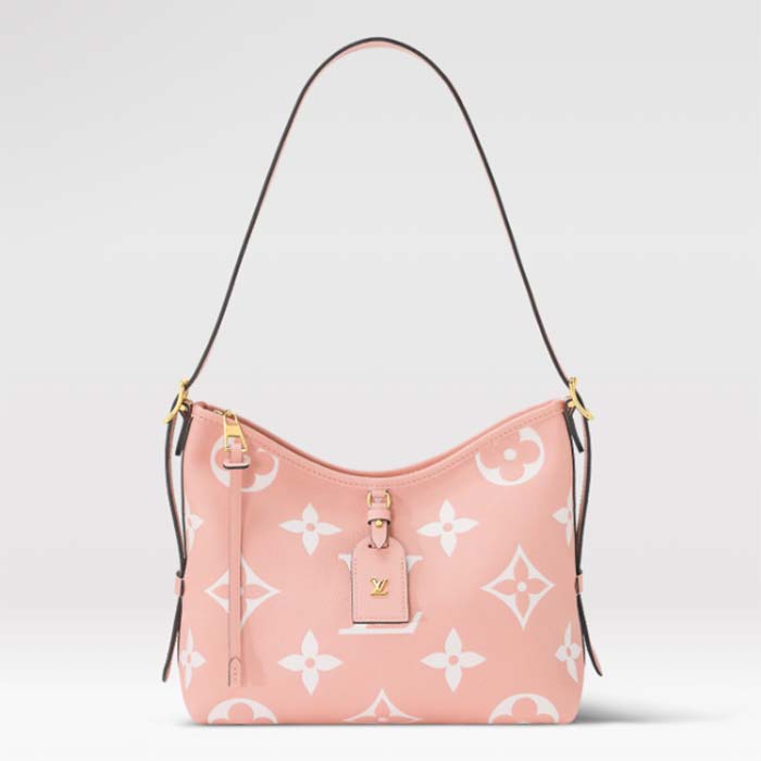 Louis Vuitton Women LV CarryAll PM Handbag Pink Embossed Supple Grained Cowhide