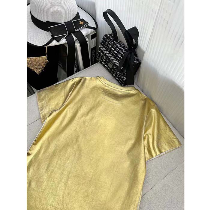 Louis Vuitton Women LV Metallic Wash T-Shirt Cotton Gold Regular Fit (10)