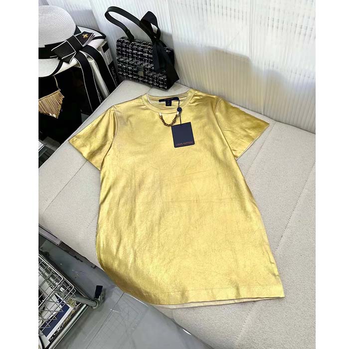 Louis Vuitton Women LV Metallic Wash T-Shirt Cotton Gold Regular Fit (3)