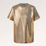 T-shirt da donna Louis Vuitton LV Metallic Wash in cotone dorato, vestibilità regolare