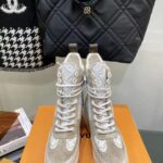 Louis Vuitton Women LV Platform Desert Boot Beige Jacquard Textile Suede Calf Leather – Image 4