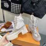 Louis Vuitton Women LV Platform Desert Boot Beige Jacquard Textile Suede Calf Leather – Image 7