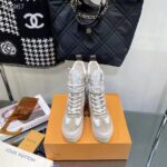 Louis Vuitton Women LV Platform Desert Boot Beige Jacquard Textile Suede Calf Leather – Image 6