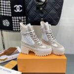 Louis Vuitton Women LV Platform Desert Boot Beige Jacquard Textile Suede Calf Leather – Image 2