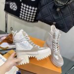 Louis Vuitton Women LV Platform Desert Boot Beige Jacquard Textile Suede Calf Leather – Image 9