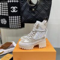 Louis Vuitton Women LV Platform Desert Boot Beige Jacquard Textile Suede Calf Leather (7)