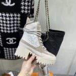 Louis Vuitton Women LV Platform Desert Boot Beige Jacquard Textile Suede Calf Leather – Image 8