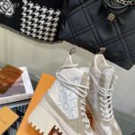 Louis Vuitton Women LV Platform Desert Boot Beige Jacquard Textile Suede Calf Leather – Image 10