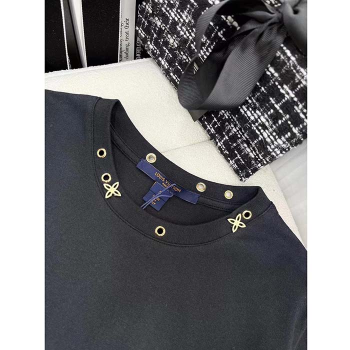 Louis Vuitton Women LV Side Strap T-Shirt Cotton Black Regular Fit (1)