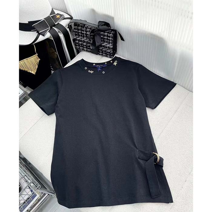 Louis Vuitton Women LV Side Strap T-Shirt Cotton Black Regular Fit (4)