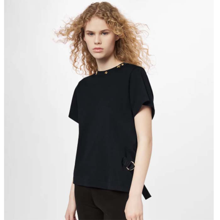 Louis Vuitton Women LV Side Strap T-Shirt Cotton Black Regular Fit (5)