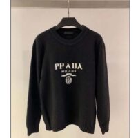 Prada Women Cashmere Wool Prada Logo Crew-Neck Sweater Black Menswear Fit (6)