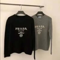 Prada Women Cashmere Wool Prada Logo Crew-Neck Sweater Black Menswear Fit (6)