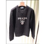 Prada Women Cashmere Wool Prada Logo Crew-Neck Sweater Black Menswear Fit – Bild 6