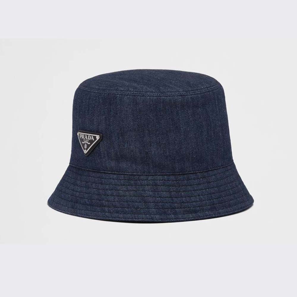 Prada Women Denim Bucket Hat-Navy