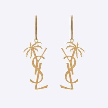 Saint Laurent YSL Women Monogram Palm Earrings in Metal-Gold