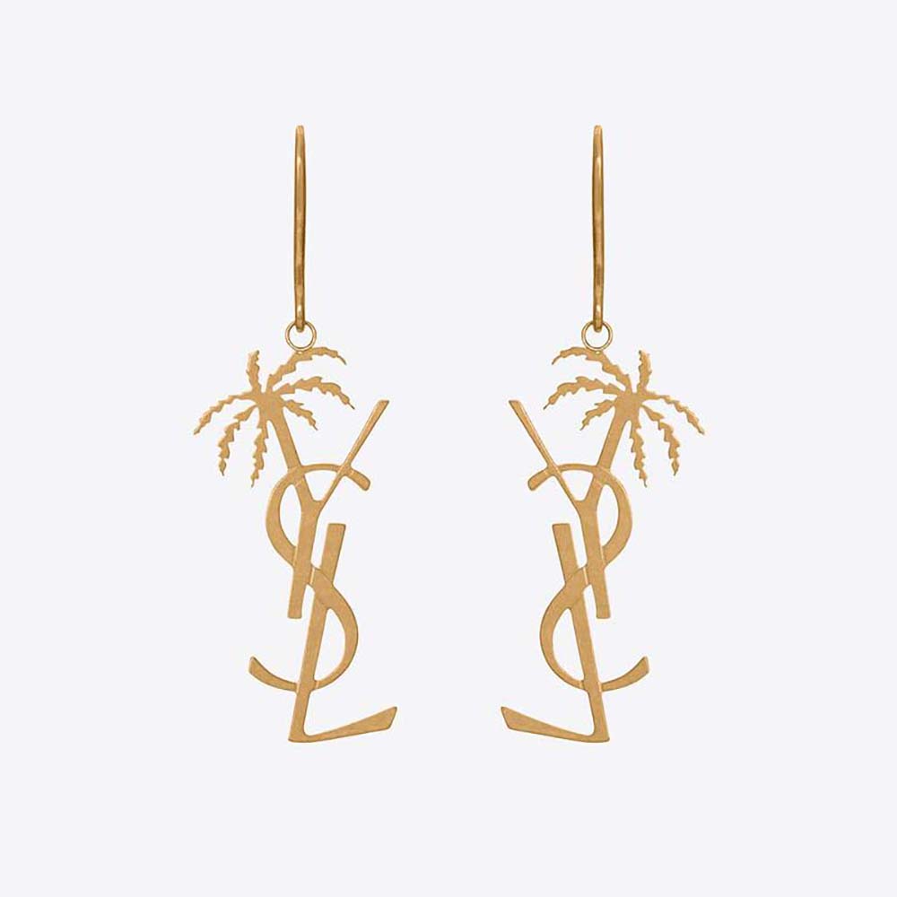 Saint Laurent YSL Women Monogram Palm Earrings in Metal-Gold