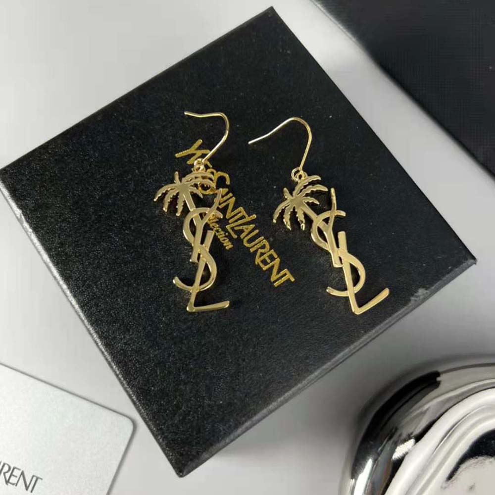 Saint Laurent YSL Women Monogram Palm Earrings in Metal-Gold (5)