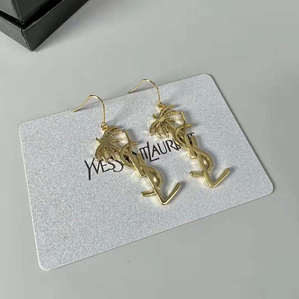 Saint Laurent YSL Women Monogram Palm Earrings in Metal-Gold (6)