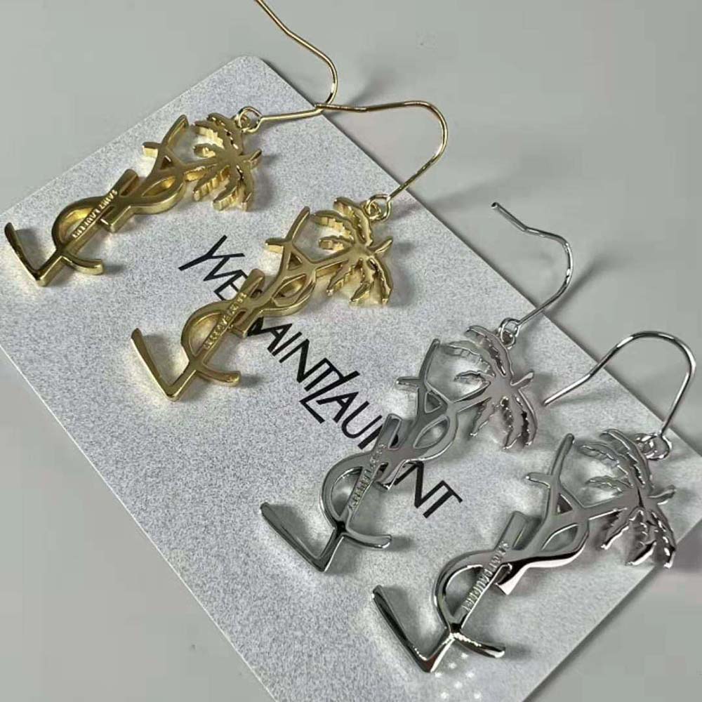 Saint Laurent YSL Women Monogram Palm Earrings in Metal-Gold (7)