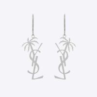 Saint Laurent YSL Women Monogram Palm Earrings in Metal-Silver