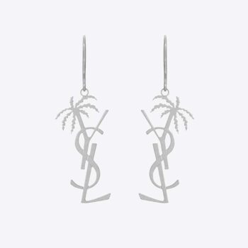 Saint Laurent YSL Women Monogram Palm Earrings in Metal-Silver