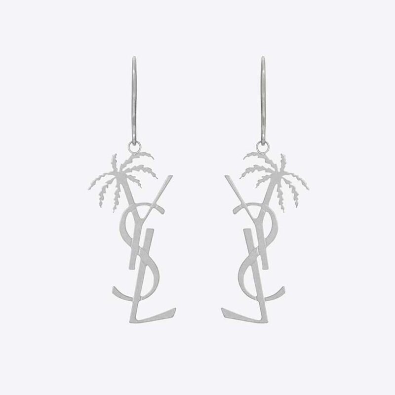 Saint Laurent YSL Women Monogram Palm Earrings in Metal-Silver
