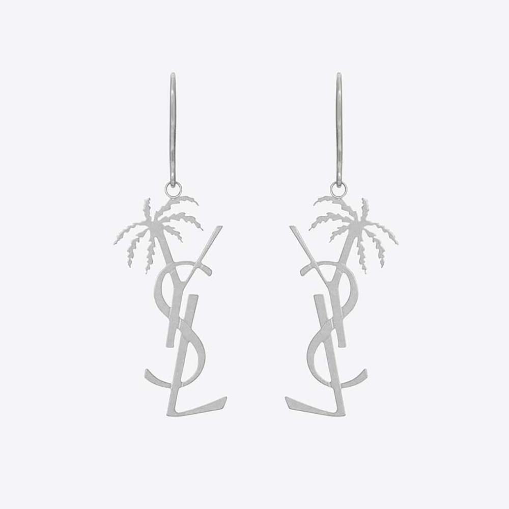 Saint Laurent YSL Women Monogram Palm Earrings in Metal-Silver