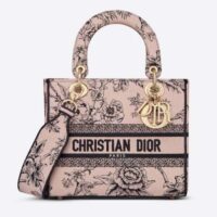 Dior Women CD Medium Lady D-Lite Bag Powder Pink Jardin Botanique Embroidery