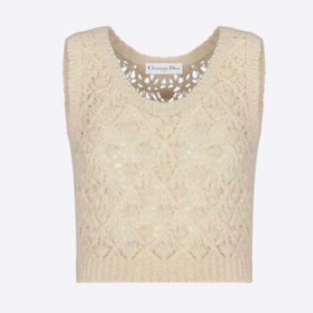 Dior Women CD Twin-Set Vest Ecru Cashmere Silk Mohair Knit Cashmere Silk