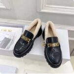 Dior Women Shoes CD Dior Code Loafer Black Brushed Calfskin White Shearling - Image 3