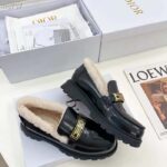 Dior Women Shoes CD Dior Code Loafer Black Brushed Calfskin White Shearling - Image 4