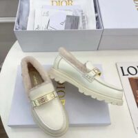 Dior Women Shoes CD Dior Code Loafer White Brushed Calfskin White Shearling (6)