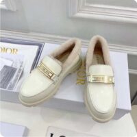 Dior Women Shoes CD Dior Code Loafer White Brushed Calfskin White Shearling (6)